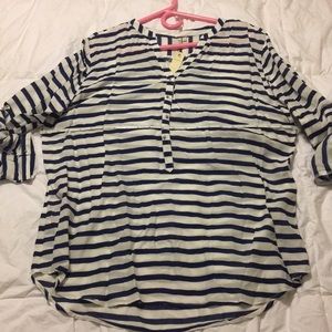 Grand & Greene Navy & White Striped V Neck Top